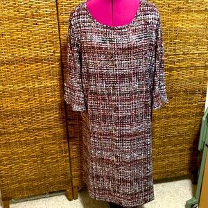 EUC Avenue red cream black tweed ruffled three-quarter sleeves dress 18/20